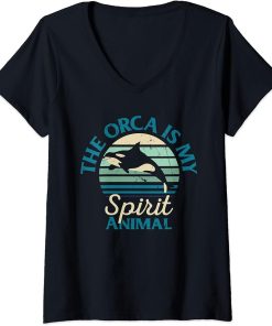 Womens Orcas Funny Kids The Orca Is My Spirit Animal Whales V-Neck T-Shirt