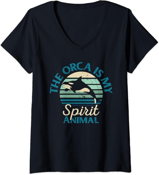 Womens Orcas Funny Kids The Orca Is My Spirit Animal Whales V-Neck T-Shirt