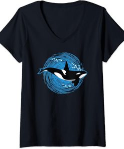 Womens Orca Whale Design V-Neck T-Shirt