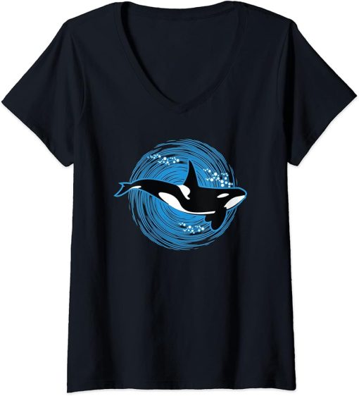 Womens Orca Whale Design V-Neck T-Shirt