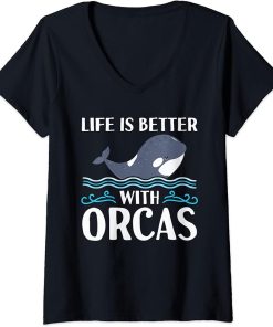 Womens Funny Orca Lover Graphic for Women Men Kids Orca Lover V-Neck T-Shirt