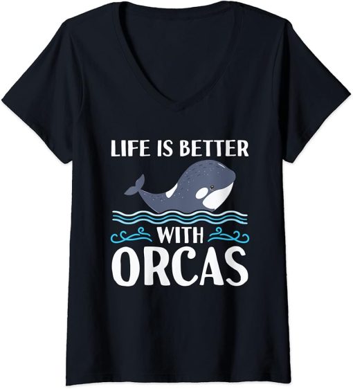 Womens Funny Orca Lover Graphic for Women Men Kids Orca Lover V-Neck T-Shirt