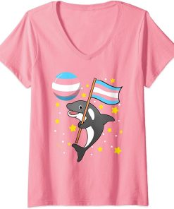 Womens Orca In Space Trans Pride V-Neck T-Shirt