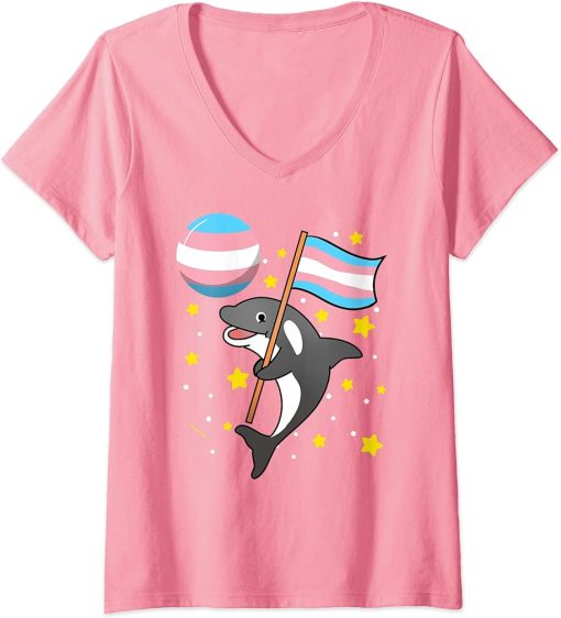 Womens Orca In Space Trans Pride V-Neck T-Shirt