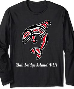 Native American Bainbridge Island WA Red Orca Killer Whale Long Sleeve T-Shirt