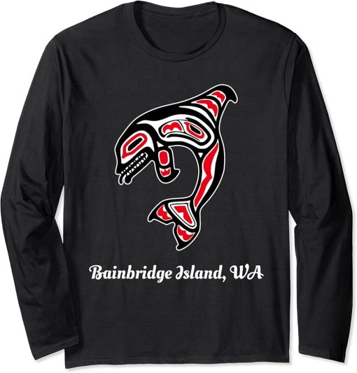 Native American Bainbridge Island WA Red Orca Killer Whale Long Sleeve T-Shirt