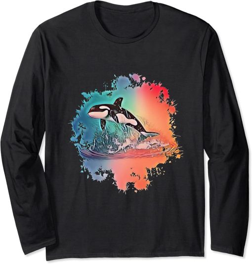 Orca Motif Whale Ocean Predator Design Animals Orcas Long Sleeve T-Shirt