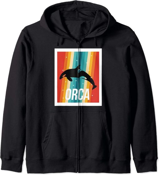 Vintage Orca Retro Killer Whale Zip Hoodie